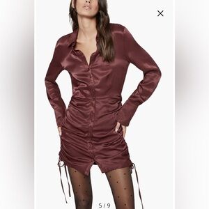 Bardot Sui Side Ruched Long Sleeve Minidress Merlot Red Satin Size US‎ 6